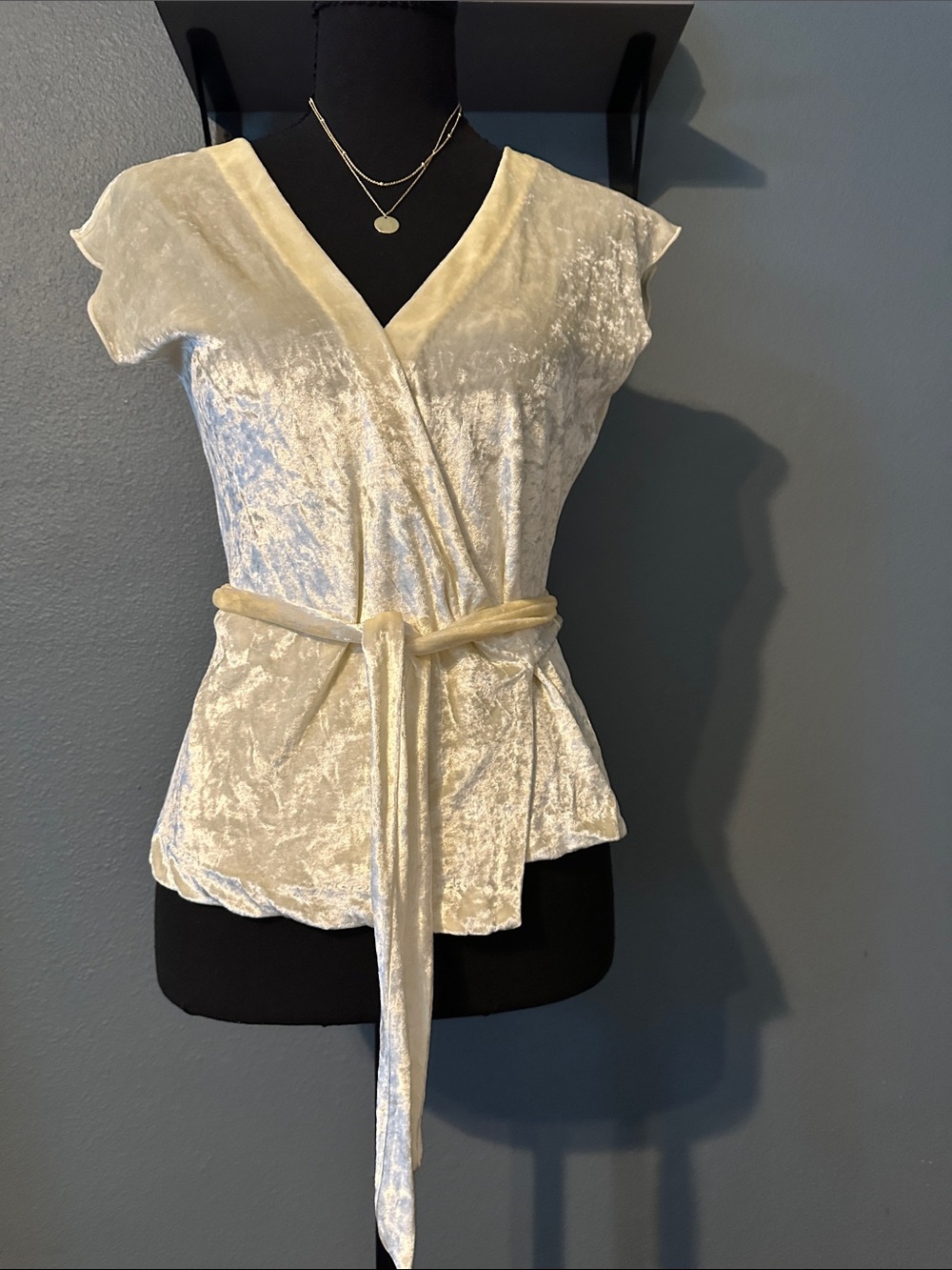 Banana Republic Cream Velvet Wrap Top with Waist Tie